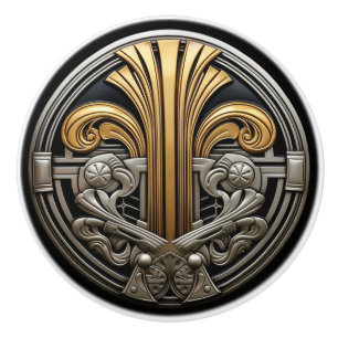 Art Deco Gold Fan Silver Abstract Art  Ceramic Knob