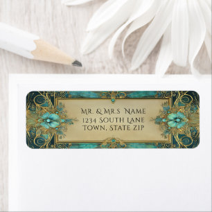 Art Deco Gold Filigree Turquoise Glamourous  Return Address Label