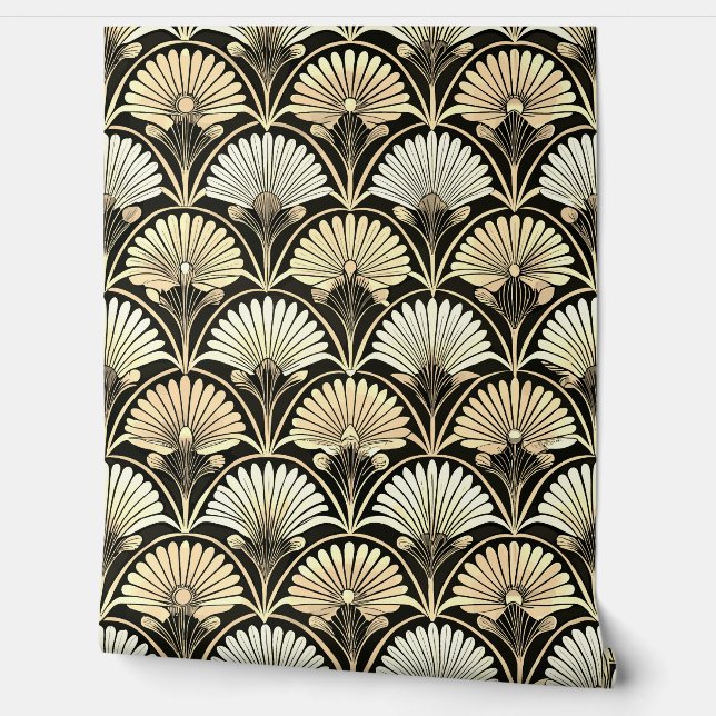 Art Deco Gold Floral Fan Accent Wall (Unrolling)