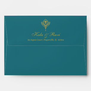Art Deco Gold Floral Lotus Return Address Wedding Envelope