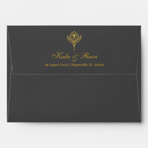 Art Deco Gold Floral Lotus Return Address Wedding Envelope