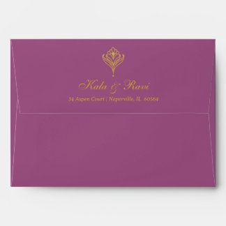 Art Deco Gold Floral Lotus Return Address Wedding Envelope