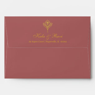 Art Deco Gold Floral Lotus Return Address Wedding Envelope