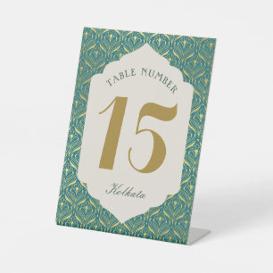 Art Deco Gold Floral Table Number and Name Pedestal Sign