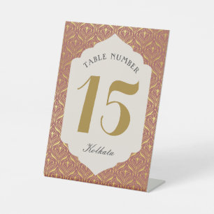 Art Deco Gold Floral Table Number and Name Pedestal Sign
