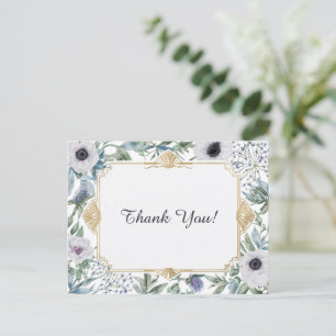 Art Deco Gold Frame Botanical Thank You Postcard