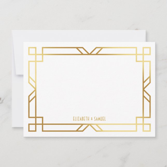 Art Deco Gold Frame Personalised Stationery Card (Front)