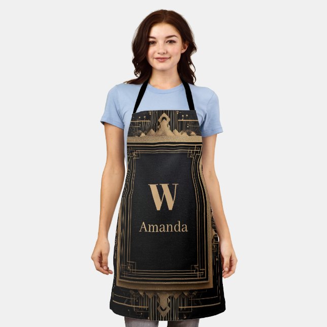 Art Deco Gold Frame with Custom Name and Initial Apron (Worn)