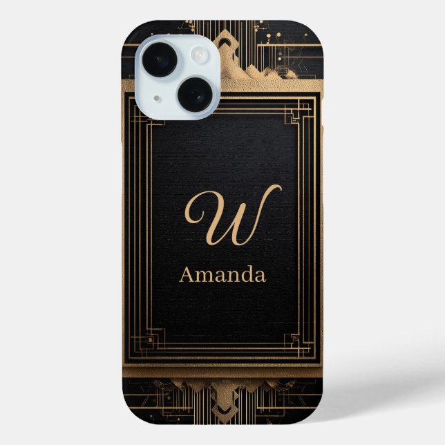 Art Deco Gold Frame with Custom Name and Initial Case-Mate iPhone Case (Back)