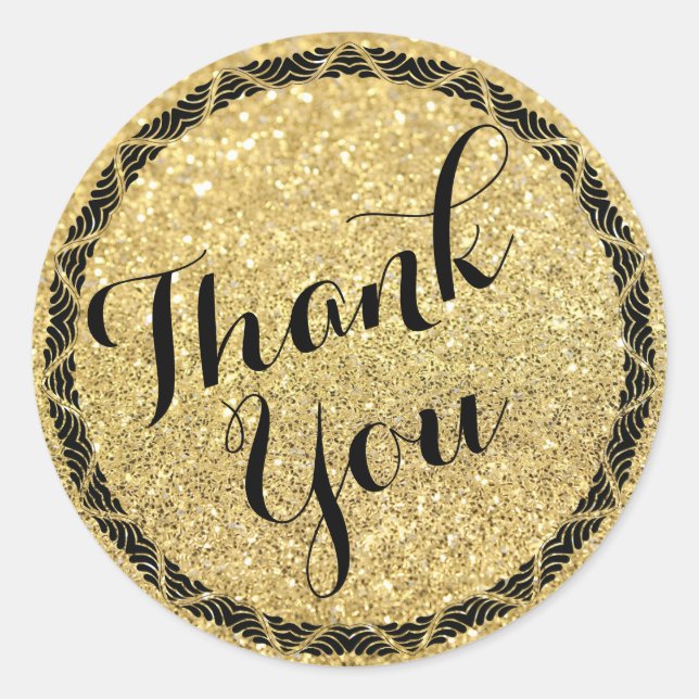Art Deco Gold Glitter Thank You Stickers (Front)