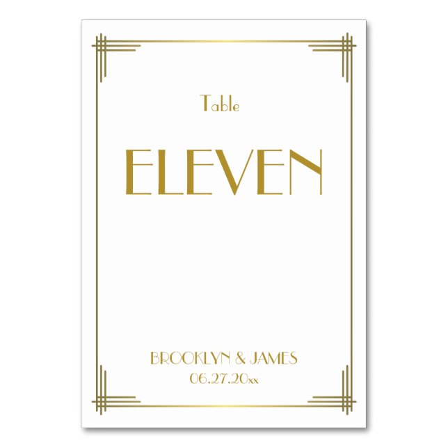 Art Deco Gold Great Gatsby Wedding Table Numbers (Front)