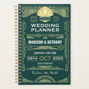 Art Deco Gold Green 1920s Elegant Gatsby Wedding Planner