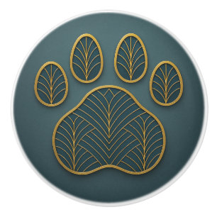 Art Deco Gold & Green "Metalwork" Paw Ceramic Knob