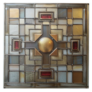 Art Deco Gold Grey Rust Tan Geometric Ceramic Tile