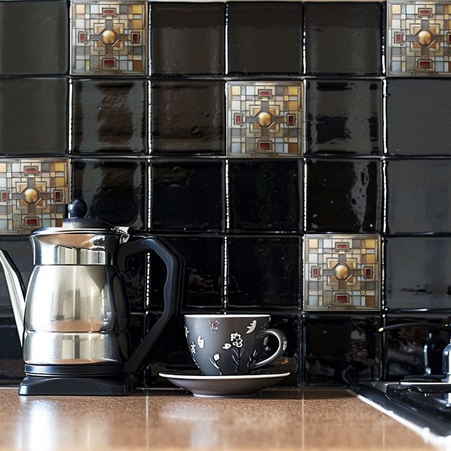 Art Deco Gold Grey Rust Tan Geometric Ceramic Tile (Creator Uploaded)