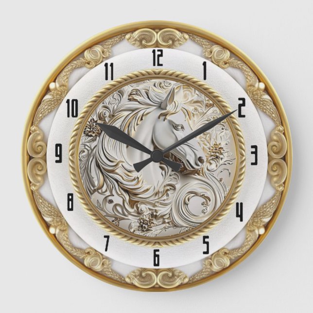 Art Deco Gold Horse Large Clock (Front)