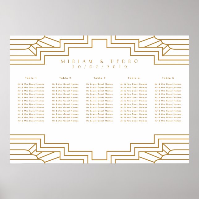 Art Deco Gold Ironwork Seating Chart Landscape (Front)