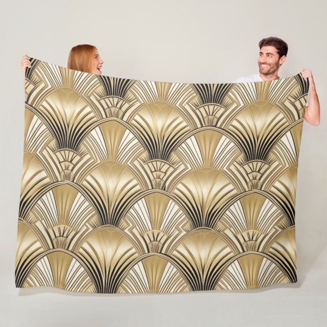 Art Deco gold ivory pattern Fleece Blanket (In Situ)