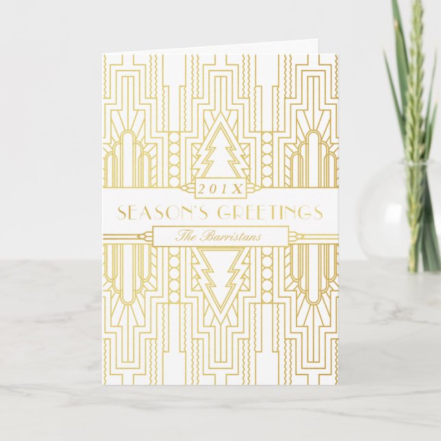 Art Deco Gold Leaf Seasons Greetings Holiday Card (Front)