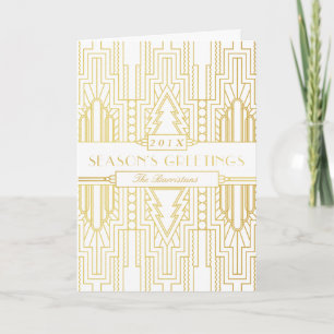 Art Deco Gold Leaf Seasons Greetings Holiday Card