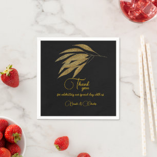 Art Deco Gold Leaves Black Stripes Wedding Napkin