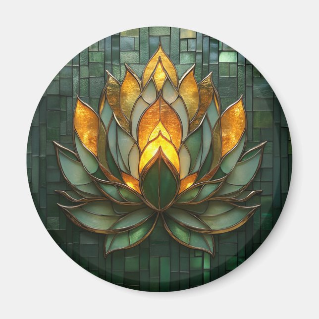 Art Deco Gold Lotus Green Tilework Print Magnet (Front)