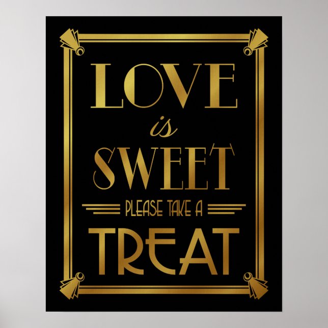 Art Deco GOLD LOVE IS SWEET B/G colour change Poster (Front)