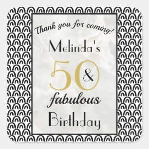 Art Deco Gold Marble 50 & Fabulous Birthday Square Sticker