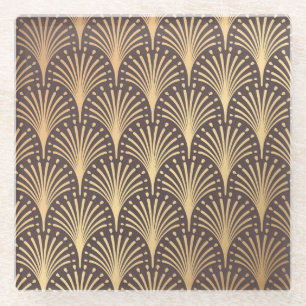 Art Deco Gold: Minimalistic Geometric Luxury Glass Coaster