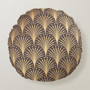 Art Deco Gold: Minimalistic Geometric Luxury Round Cushion