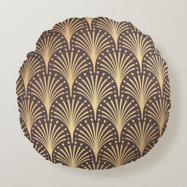 Art Deco Gold: Minimalistic Geometric Luxury Round Cushion (Front)