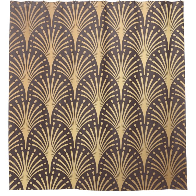 Art Deco Gold: Minimalistic Geometric Luxury Shower Curtain (Front)
