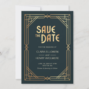 Art Deco Gold Navy Blue Save the Date Invitation