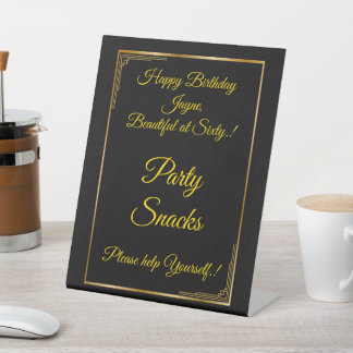 Art Deco Gold on Black Birthday Party Snacks  Pedestal Sign
