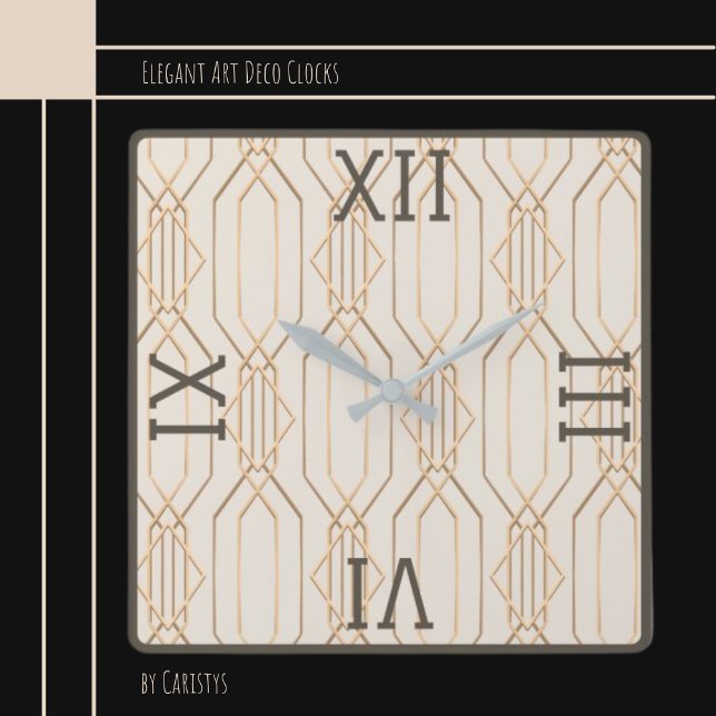 Art Deco Gold Pastel Dark Brown Square Wall Clock (Creator Uploaded)