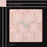 Art Deco Gold Pastel Rose Shades Square Wall Clock<br><div class="desc">Elegant Art Deco Gold backed in Pastel Rose Shades and Rose Plum Roman Numeral Numbers and Trim.  Great for entry halls,  dining,  living areas and more.  Available in various colours.</div>