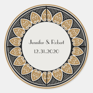 Art Deco Gold Posh Wedding Classic Round Sticker