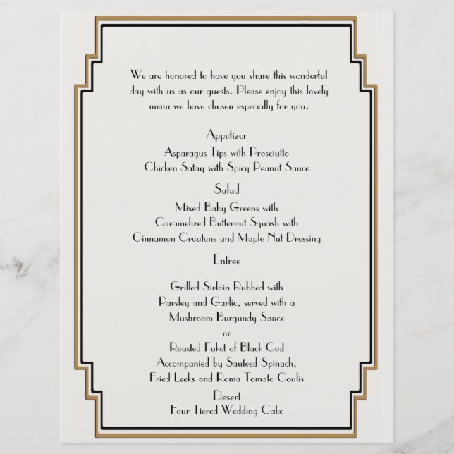 Art Deco Gold Posh Wedding Menu (Front)
