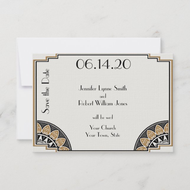 Art Deco Gold Posh Wedding Save the Date (Front)