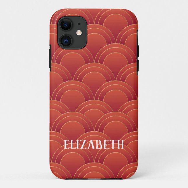 Art Deco Gold Red Name Personalised Case-Mate iPhone Case (Back)