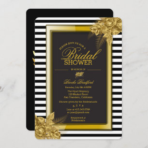 Art Deco Gold Roses & Stripes Bridal Shower Card