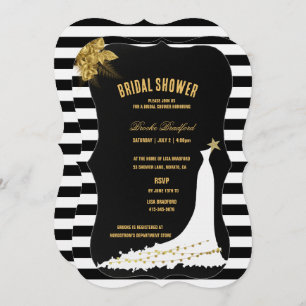 Art Deco Gold Roses, Stripes Bridal Shower Card