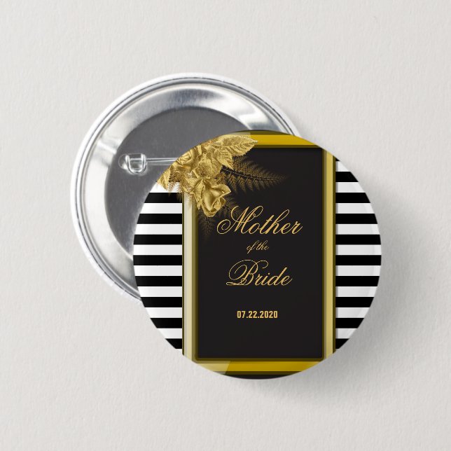 Art Deco Gold Roses, Stripes Mother of the Bride  6 Cm Round Badge (Front & Back)