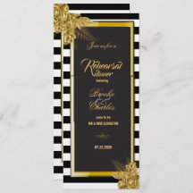 Art Deco Gold Roses, Stripes Rehearsal Dinner Card
