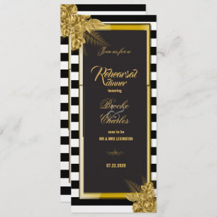 Art Deco Gold Roses, Stripes Rehearsal Dinner Card
