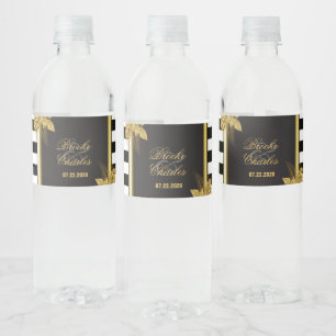 Art Deco Gold Roses, Stripes Water Bottle Labels