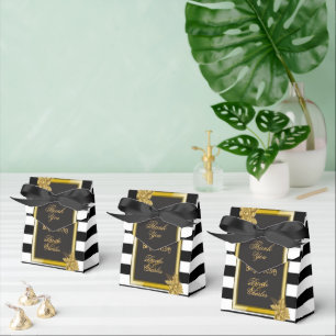 Art Deco Gold Roses, Stripes Wedding Favour Boxes