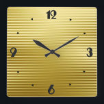 Art Deco Gold Satin Stripes Square Wall Clock<br><div class="desc">An elegant Art Deco geometric striped pattern in a faux gold satin gradient with large black numbers in a Deco font</div>