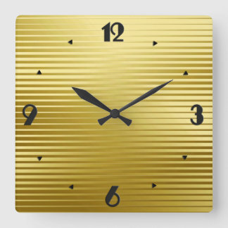 Art Deco Gold Satin Stripes Square Wall Clock