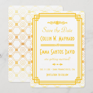 Art Deco Gold Save The Date Invitation